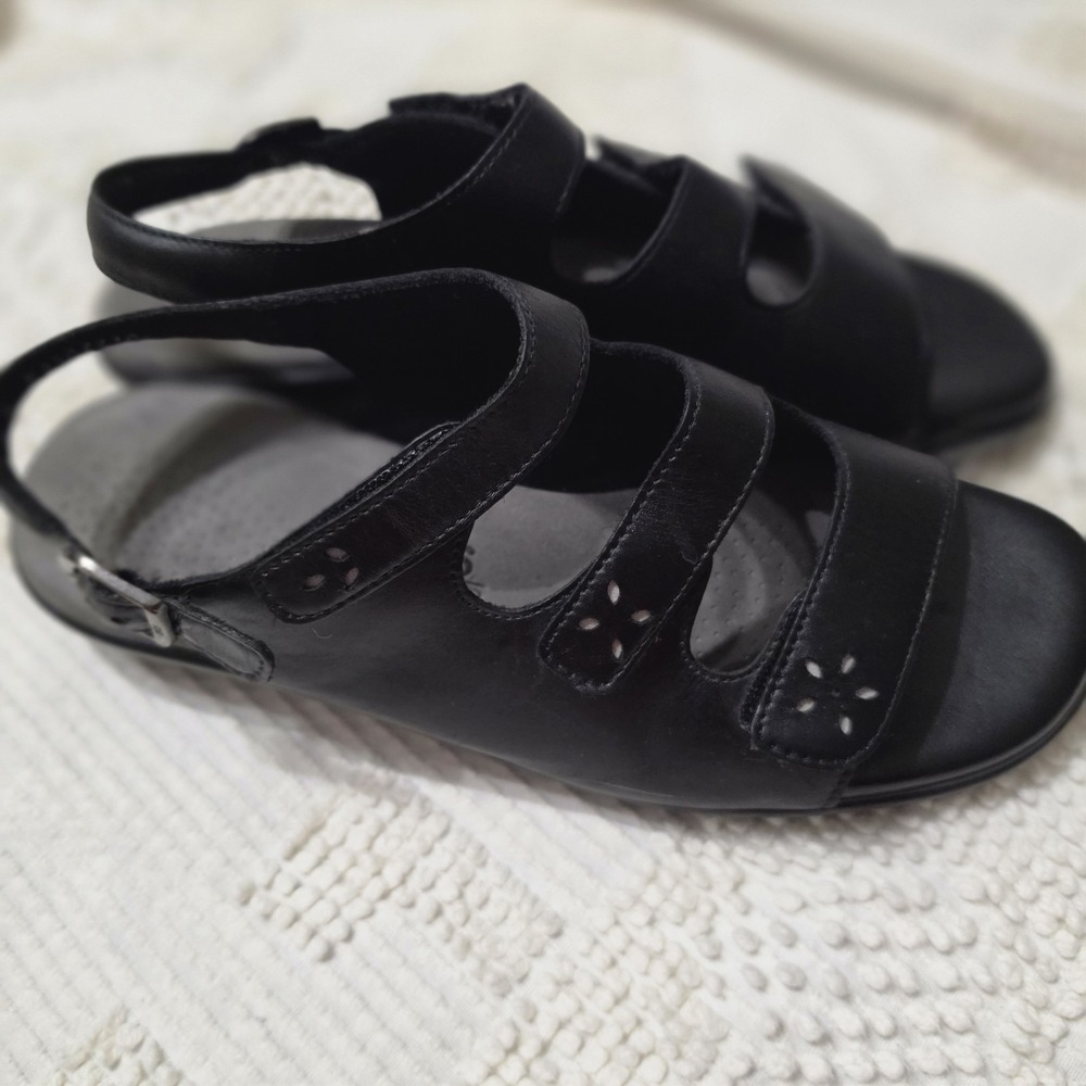 SAS Womens Sandals Sz 9 Med Quatro Leather Slingback‎ Black Tripad Comfort Soft